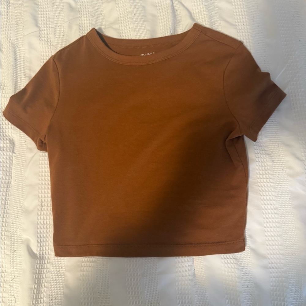 Wild Fable Brown Cropped Short Sleeve Tee